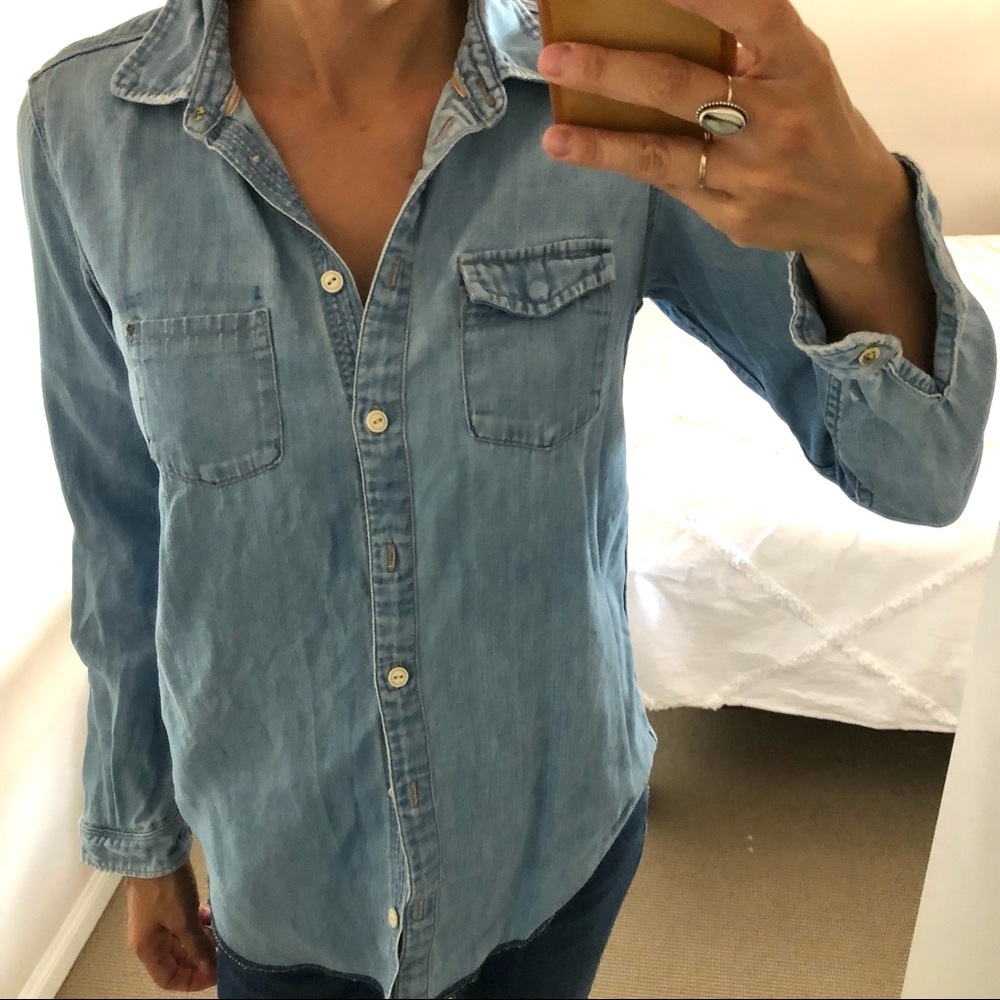 Denim cotton button down collared blue shirt - petite scotch and soda - Picture 2 of 4